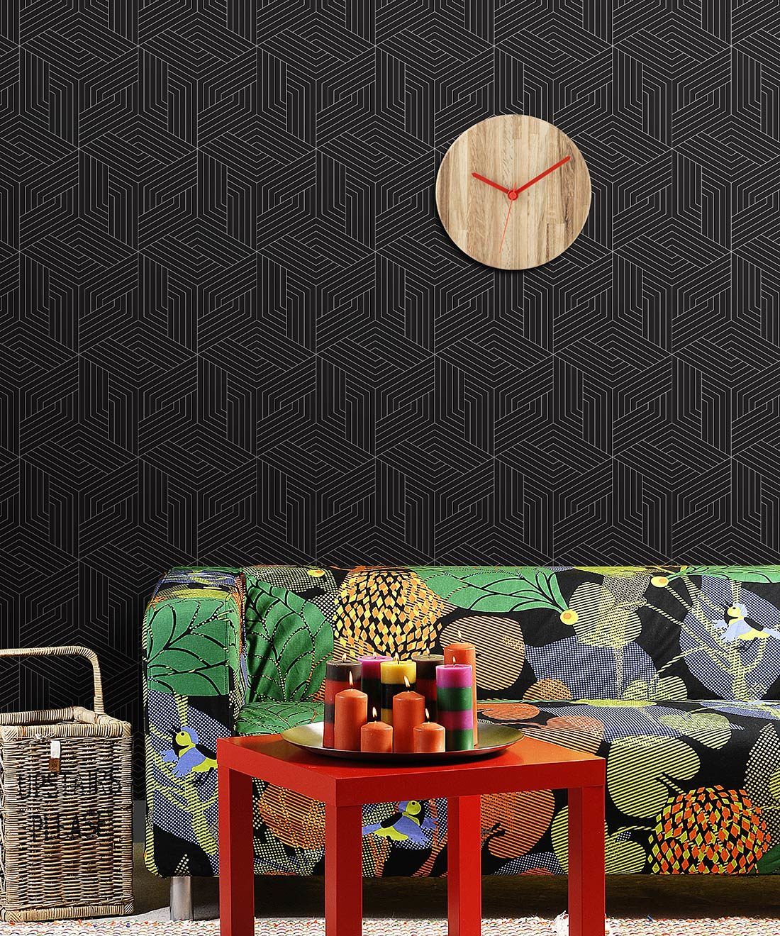 Matte Black Geometric Illusions Wallpaper • Geometric Wallpaper • Milton & King