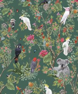 Australia Wallpaper • Cockatoos, Koalas, Parrots, Finches • Milton & King Australia • Green Wallpaper Swatch