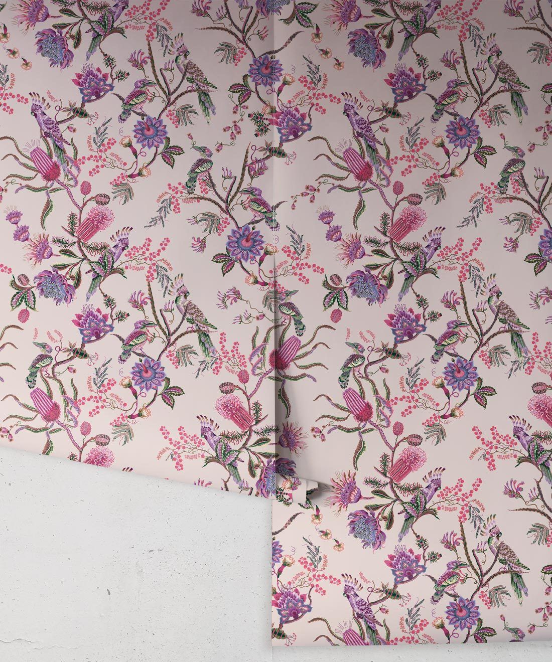 Matilda Wallpaper • Cockatoo, kookaburra • Australian Wallpaper • Milton & King USA • Pinky Roll