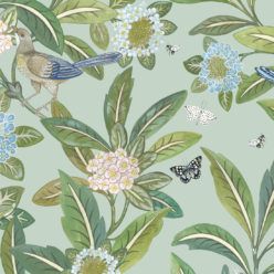 Summer Garden Wallpaper • Aqua Wallpaper • Floral Wallpaper Swatch