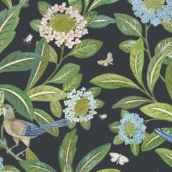 Summer Garden Wallpaper • Charcoal Wallpaper • Floral Wallpaper Swatch