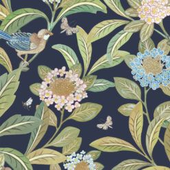 Summer Garden Wallpaper • Navy Wallpaper • Floral Wallpaper Swatch