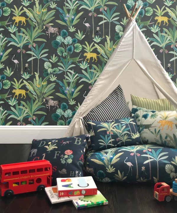 Jungle Wallpaper, Animal Kingdom Black by Bethany Linz