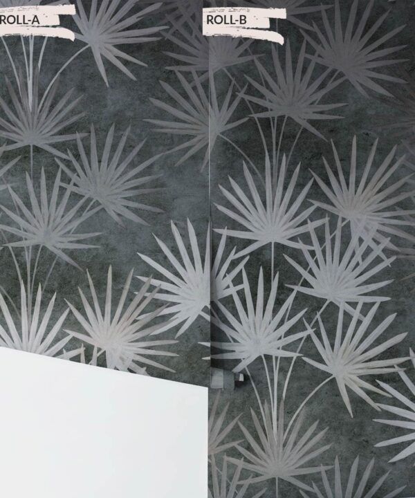 Oriental Palm leaf wallpaper Charcoal