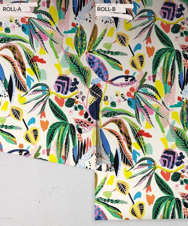 Wilderness Wallpaper by Kitty McCall, colourful tropical wallpaper