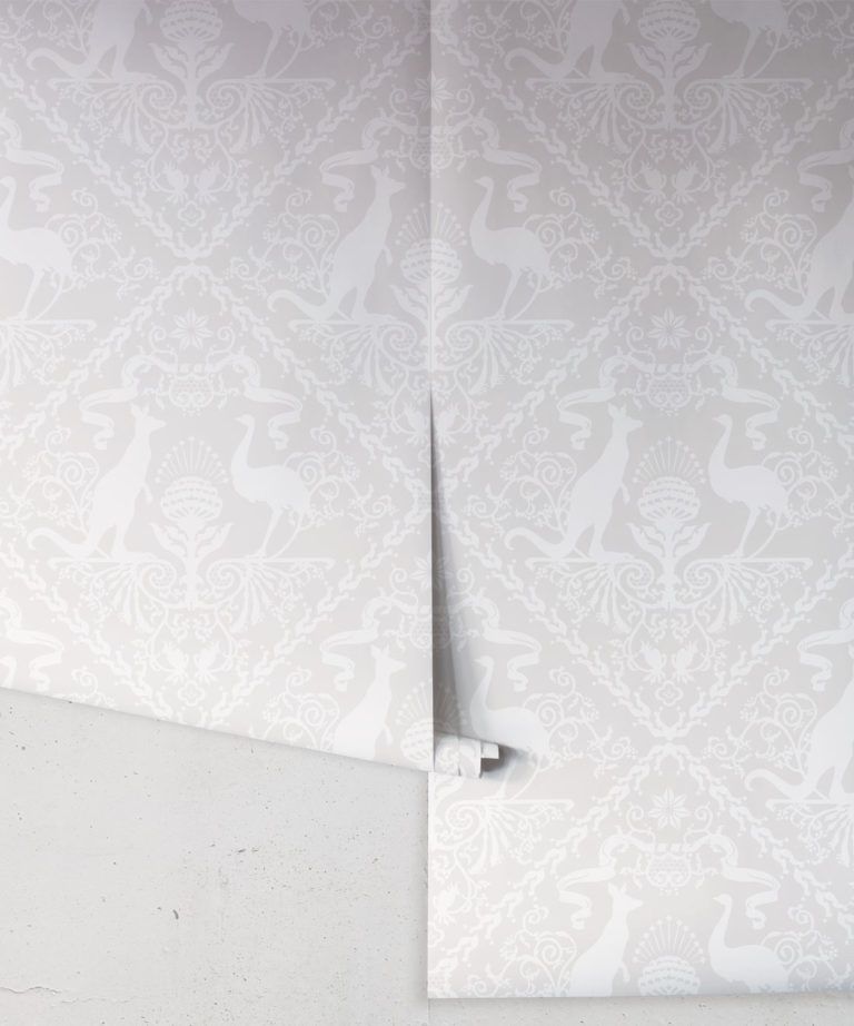 In Australia We Trust Bondi • Australian Wallpaper • Australian Coat of Arms • Milton & King USA • Grey Wallpaper Rolls