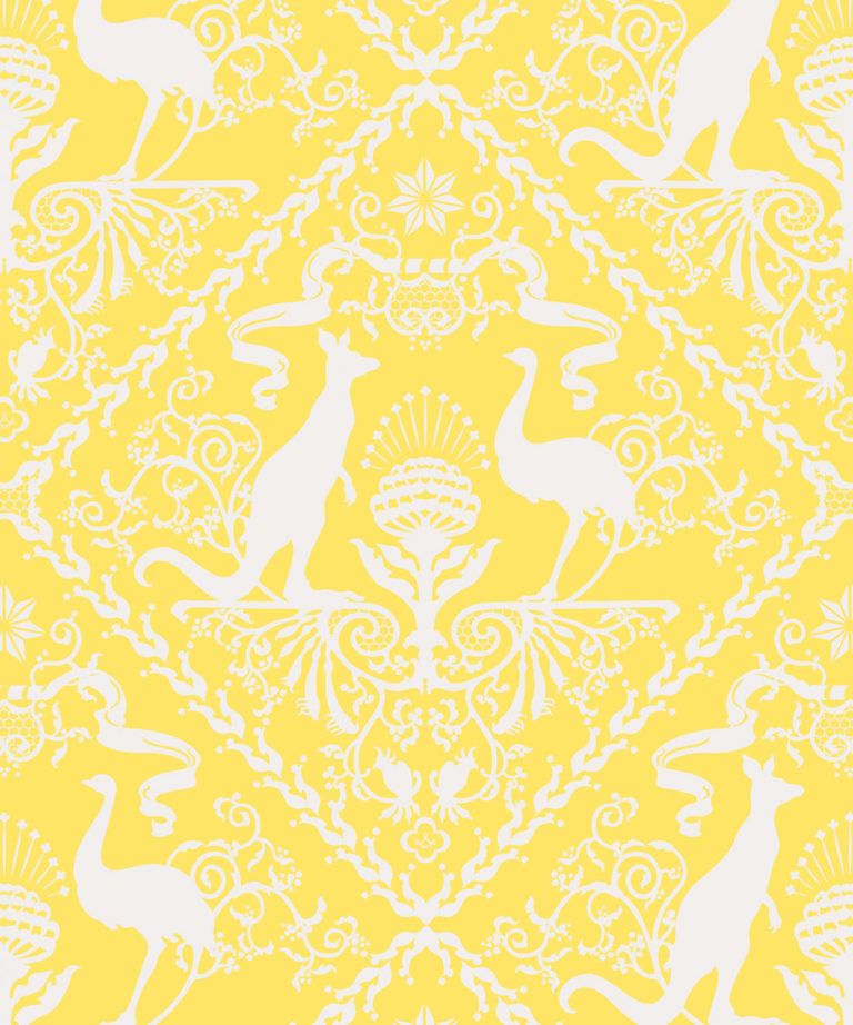 In Australia We Trust Sunshine • Australian Wallpaper • Australian Coat of Arms • Milton & King UK • Yellow Wallpaper