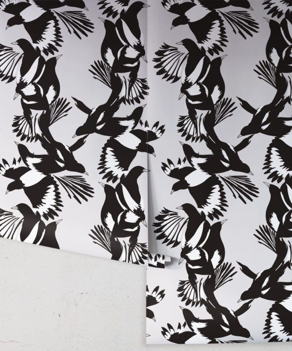 Magpie Wallpaper • Milton & King • Kingdom Home • Bird Wallpaper • Black & White Swatch