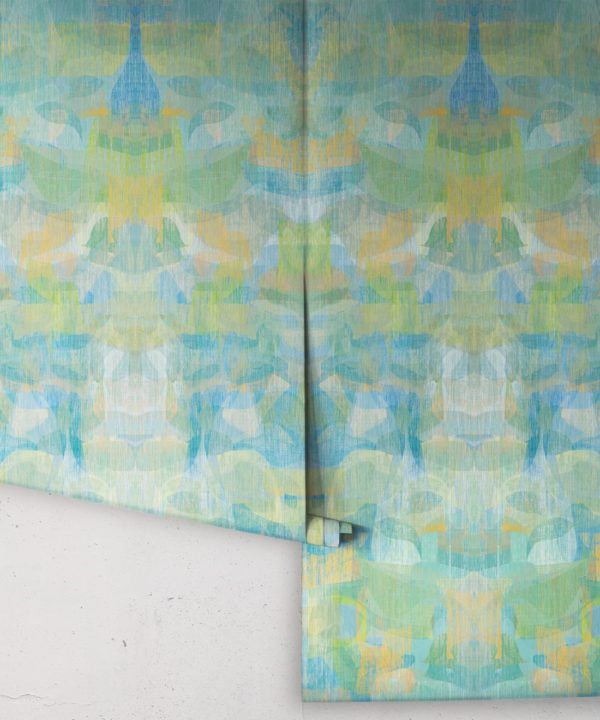 Camoufleur Wallpaper • Turquoise • Blue Yellow Wallpaper • Abstract Wallpaper swatch