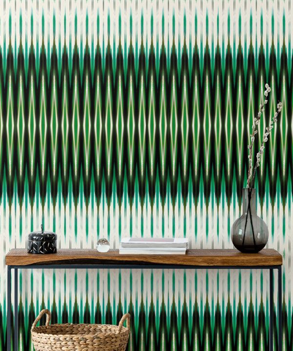 Ikat Wallpaper • Green Wallpaper • Kitty McCall • Insitu