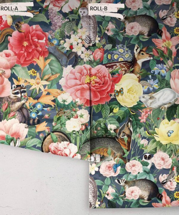 Bush Bouquet Spring Wallpaper • Nightfall Colored Wallpaper • Assorted Color and Multi-color wallpaper • Floral Wallpaper • Wallpaper With Forest Animals • Rolls