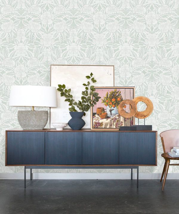 Calcutta Wallpaper • Flower and Leaf Motif Design • Ethnic Wallpaper • Aqua Wallpaper • Insitu