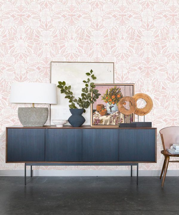 Calcutta Wallpaper • Flower and Leaf Motif Design • Ethnic Wallpaper • Pink Wallpaper • Insitu