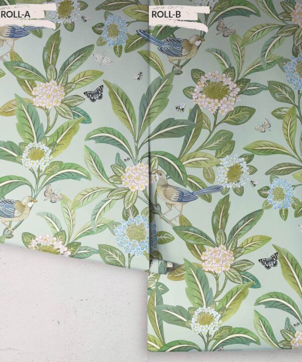 Summer Garden Wallpaper • Aqua Wallpaper • Floral Wallpaper Rolls