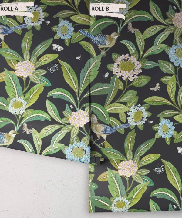 Summer Garden Wallpaper • Charcoal Wallpaper • Floral Wallpaper Rolls