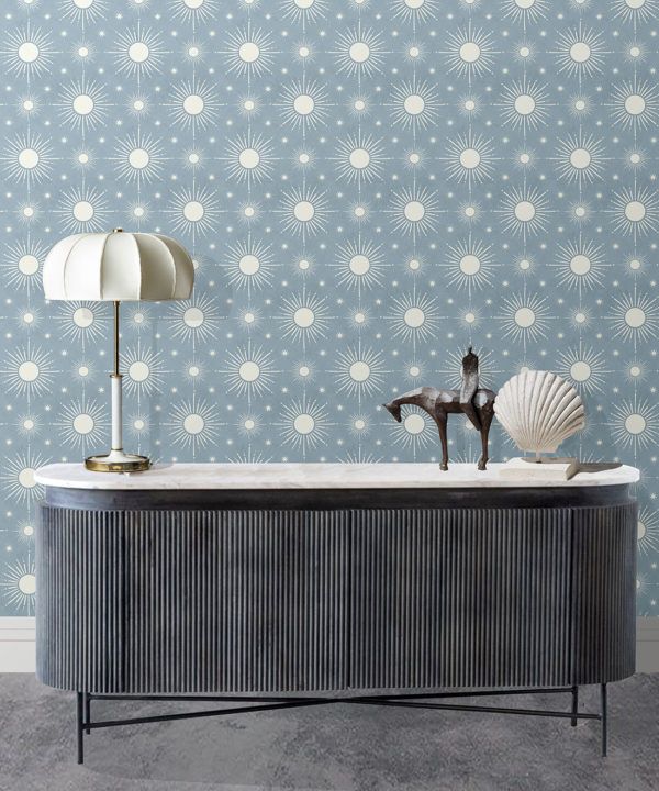 Sun Light Star Bright Wallpaper • French Blue• Insitu