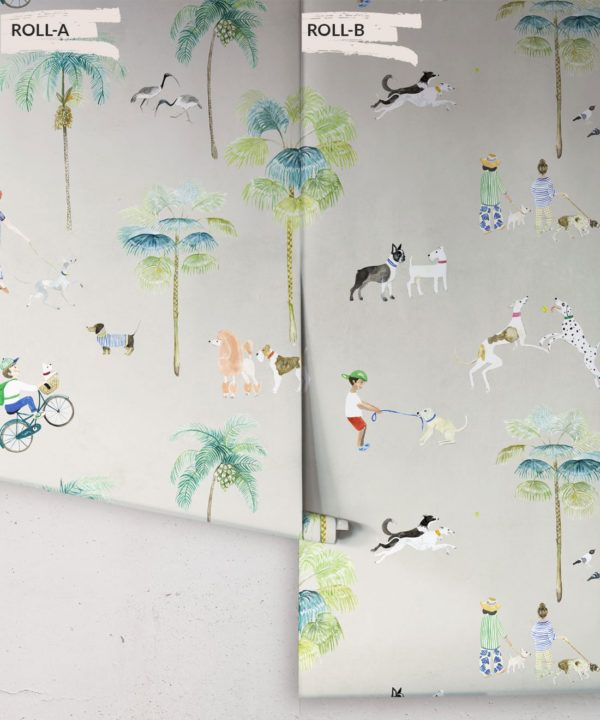 At The Dog Park Wallpaper • Kids Wallpaper • Beige • Rolls