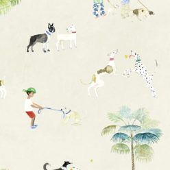 At The Dog Park Wallpaper • Kids Wallpaper • Cream • Swatch