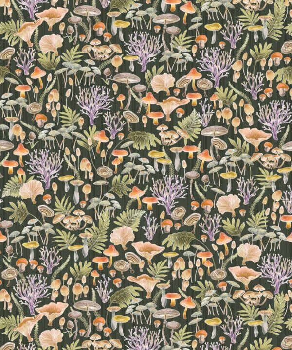 Fungi Wallpaper • Eloise Short • Vintage Floral Wallpaper • Granny Chic Wallpaper • Grandmillennial Style Wallpaper • Olive • Swatch