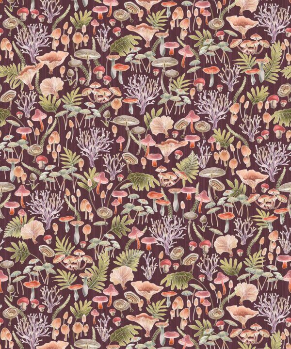 Fungi Wallpaper • Eloise Short • Vintage Floral Wallpaper • Granny Chic Wallpaper • Grandmillennial Style Wallpaper • Wine • Swatch