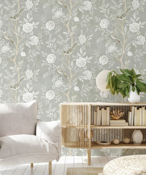 Chinoiserie Wallpaper • Floral Wallpaper • Bird Wallpaper • Magnolia • Linen • Insitu