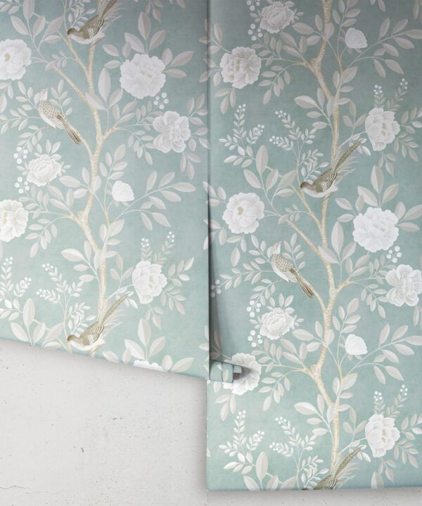 Chinoiserie Wallpaper • Floral Wallpaper • Bird Wallpaper • Magnolia • Milk Green • Rolls