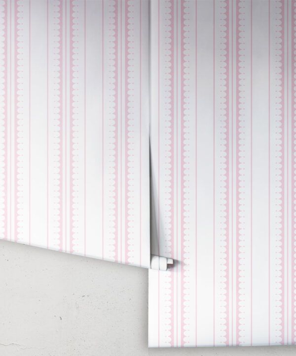 Coquille Wallpaper • Stripe and Scallop Wallpaper • Blush • Rolls