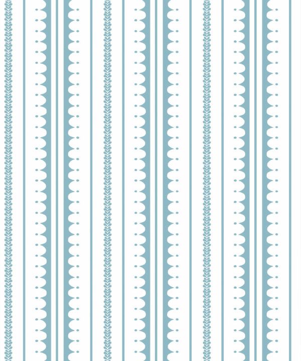 La Grand Coquille • Stripe and Scallop Wallpaper • Powder Blue • Swatch