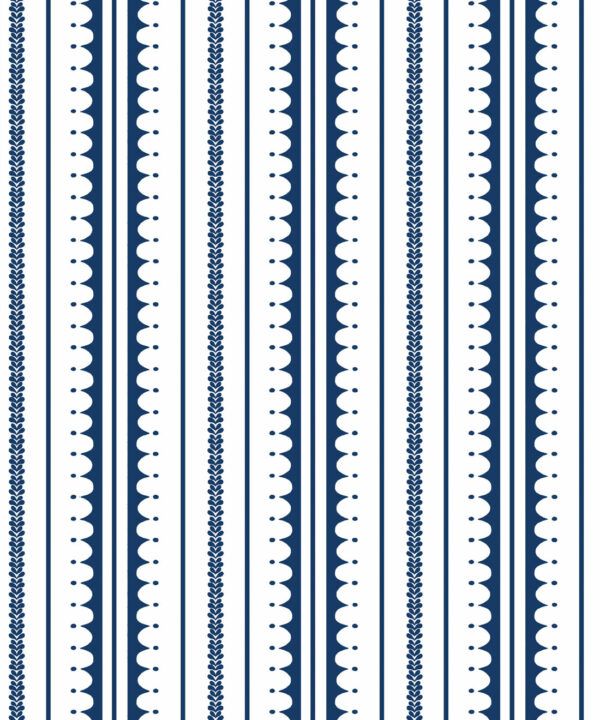 La Grand Coquille • Stripe and Scallop Wallpaper • Royal Blue • Swatch