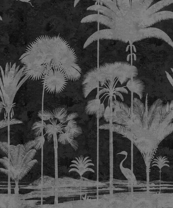 Shadow Palms Wallpaper Mural •Bethany Linz • Palm Tree Mural • Black & White • Swatch