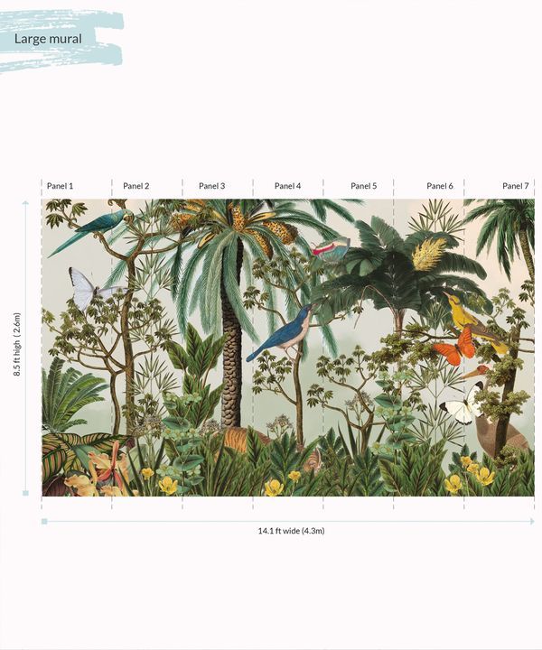 Heritage Jungle Mural • Tropical Jungle Animal Wallpaper • Large Panels