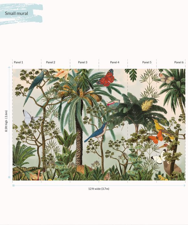 Heritage Jungle Mural • Tropical Jungle Animal Wallpaper • Small Panels