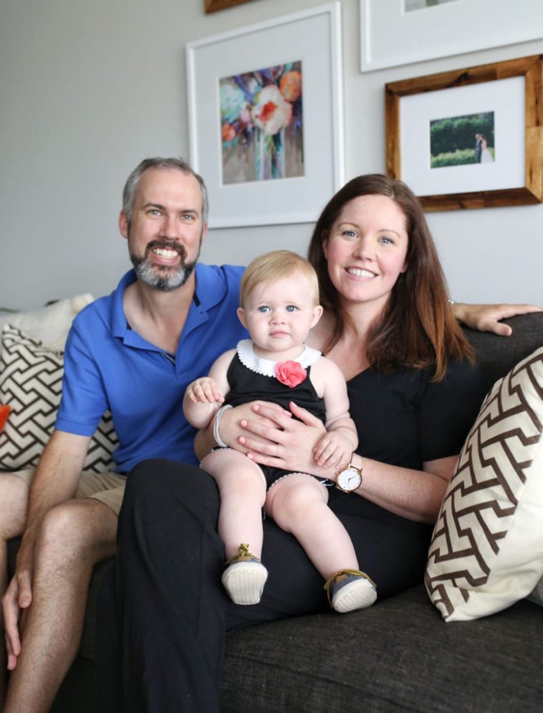 Matt, Sam and Abby looking happy with their new renovated and revealed home designed by Jillian Harris