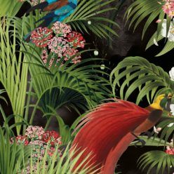 Paradiso Wallpaper with tropical palms and exotic birds