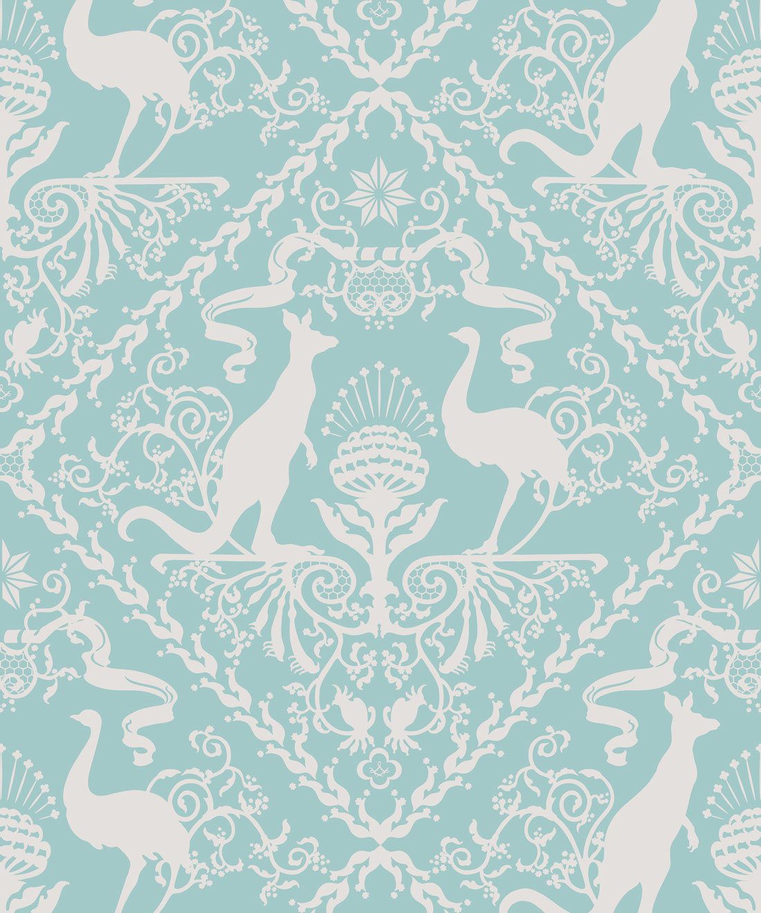 In Australia We Trust Cockatoo• Australian Wallpaper • Australian Coat of Arms • Milton & King USA • Aqua Wallpaper Swatch