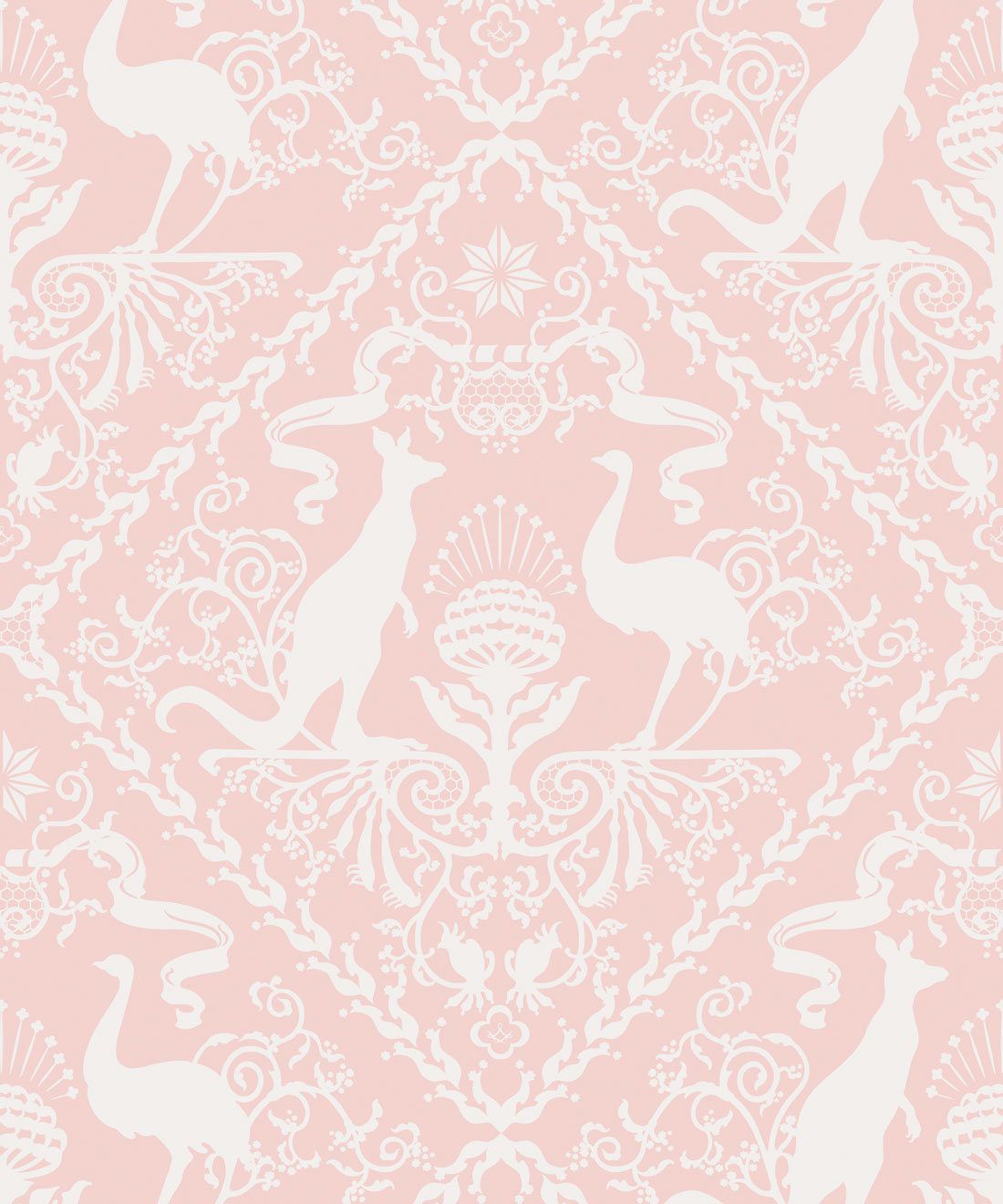 In Australia We Trust Coral • Australian Wallpaper • Australian Coat of Arms • Milton & King USA • Pink Wallpaper Swatch