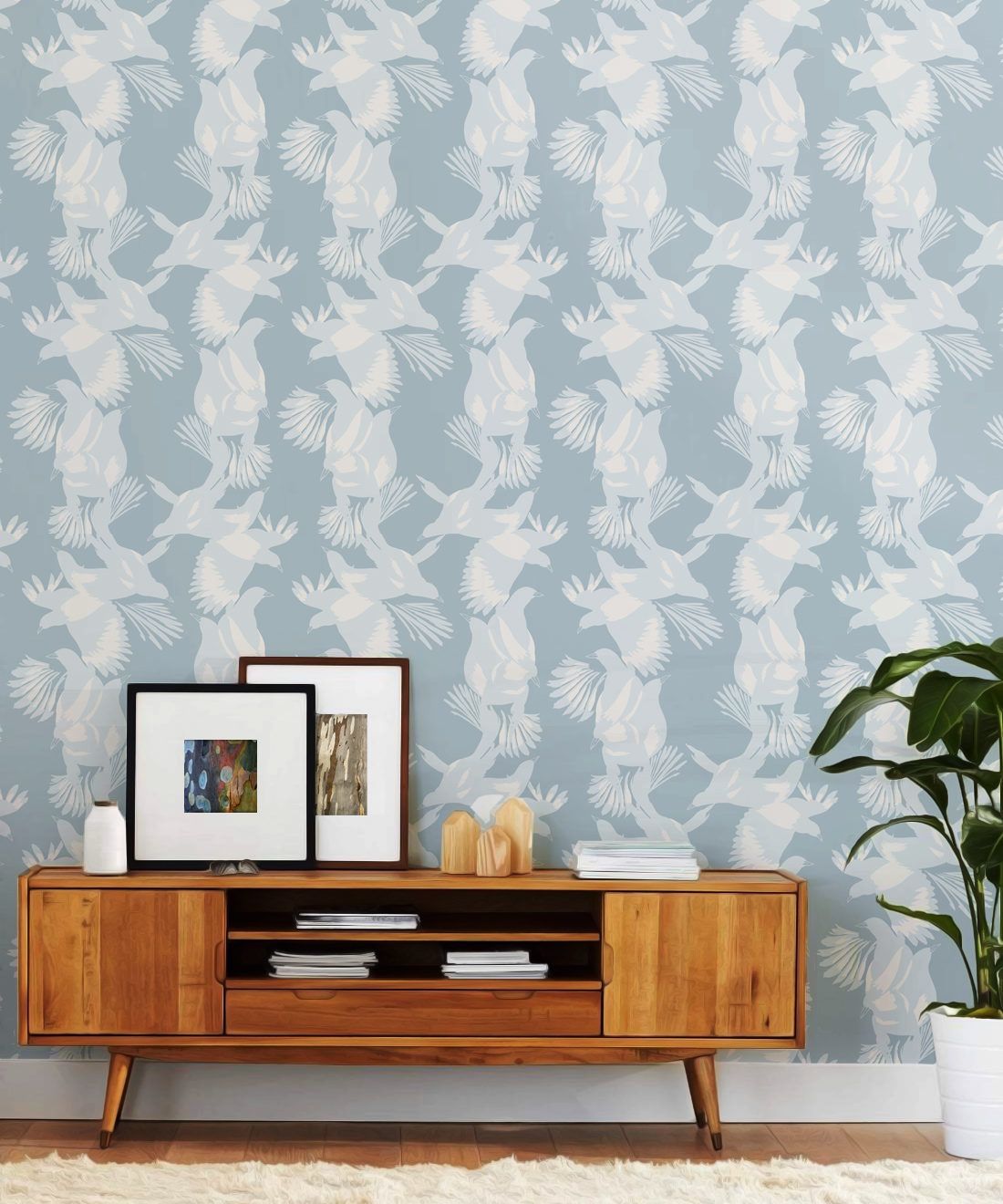 Magpie Wallpaper • Milton & King USA • Blue Bell Wallpaper Insitu