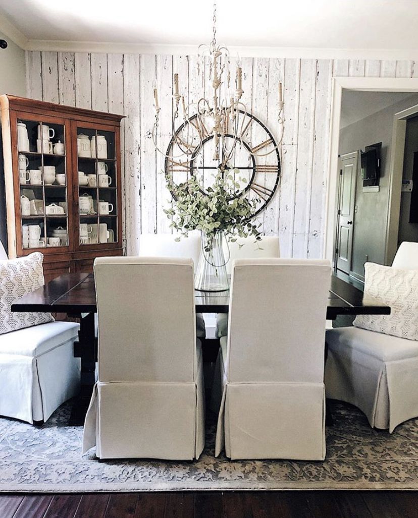 Farmhouse Style Dining Room with Queensland Weatherboards Wallpaper • Wood Wallpaper