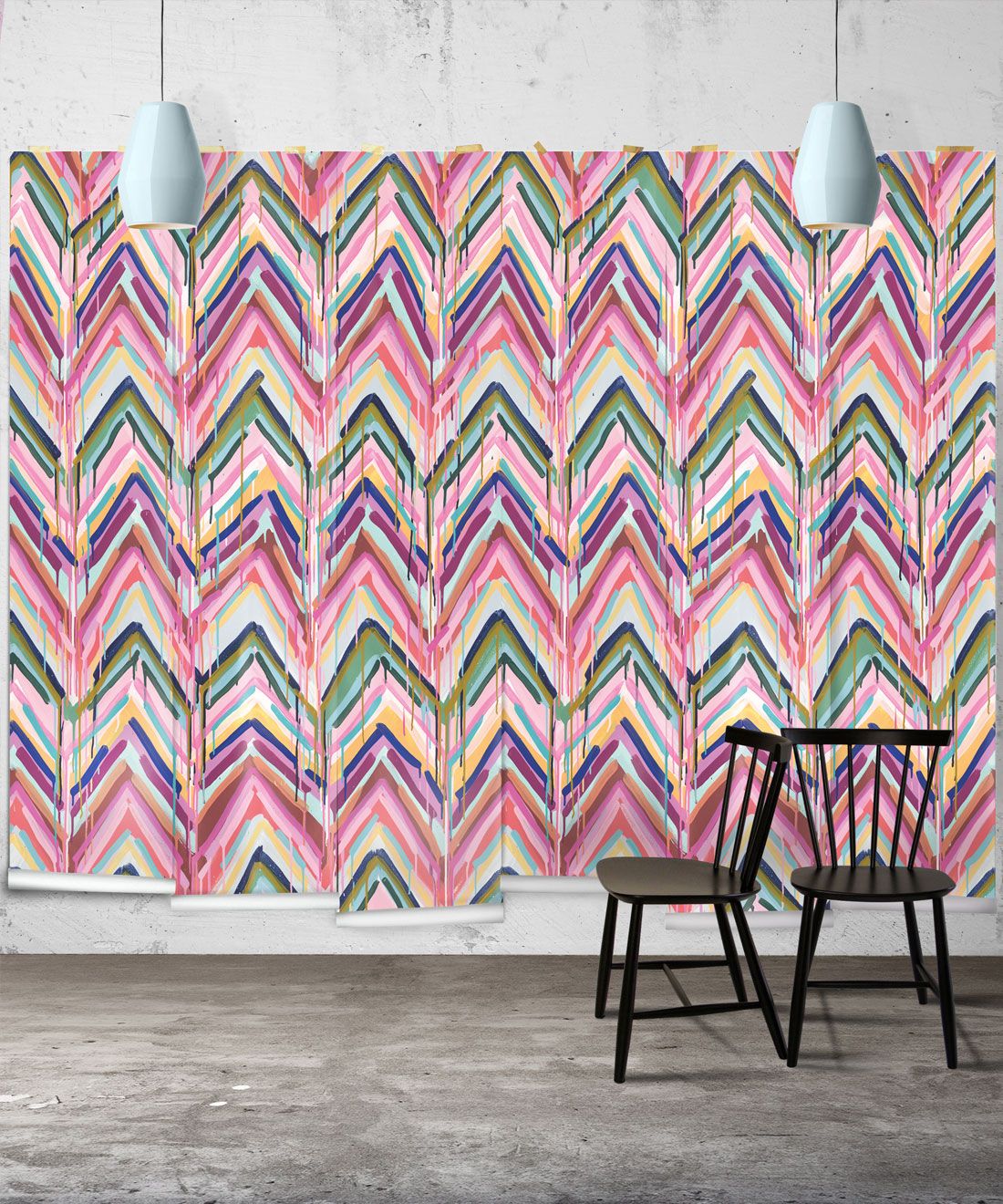 Crossroads Wallpaper • Colorful Painterly Wallpaper • Tiff Manuell • Chevron Wallpaper • Wide Insitu