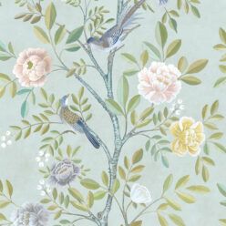 Chinoiserie Wallpaper • Floral Wallpaper • Bird Wallpaper • Magnolia • Aqua • Swatch