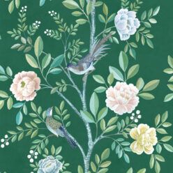 Chinoiserie Wallpaper • Floral Wallpaper • Bird Wallpaper • Magnolia • Emerald Green • Swatch