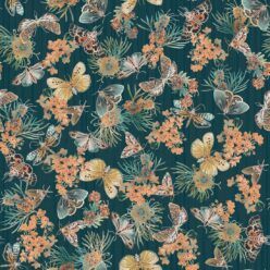 Moth Wallpaper • Eloise Short • Vintage Floral Wallpaper • Granny Chic Wallpaper • Grandmillennial Style Wallpaper • Deep Ocean • Swatch