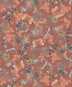 Moth Wallpaper • Eloise Short • Vintage Floral Wallpaper • Granny Chic Wallpaper • Grandmillennial Style Wallpaper • Rosewood • Swatch