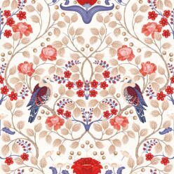 Turtle Doves Wallpaper • Bold Colorful Bird Wallpaper • Creme • Swatch