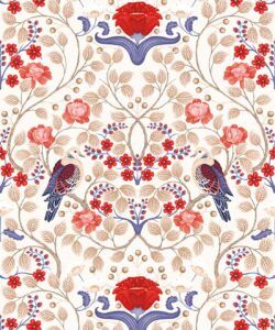 Turtle Doves Wallpaper • Bold Colorful Bird Wallpaper • Creme • Swatch