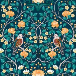 Turtle Doves Wallpaper • Bold Colorful Bird Wallpaper • Emerald • Swatch