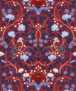 Turtle Doves Wallpaper • Bold Colorful Bird Wallpaper • Merlot • Swatch