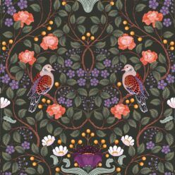 Turtle Doves Wallpaper • Bold Colorful Bird Wallpaper • Original • Swatch