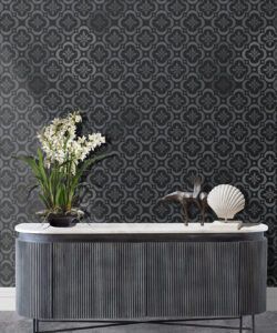 Garden Tiles Wallpaper • Bethany Linz • Geometric Wallpaper • Charcoal • Insitu